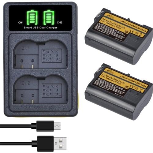 New EN-EL15C High Capacity Batteries and Dual Bay Charger for Nikon Z5, Z6, Z6 II, Z7, Z7II D780, D850, D7500, D500, D600, D800E