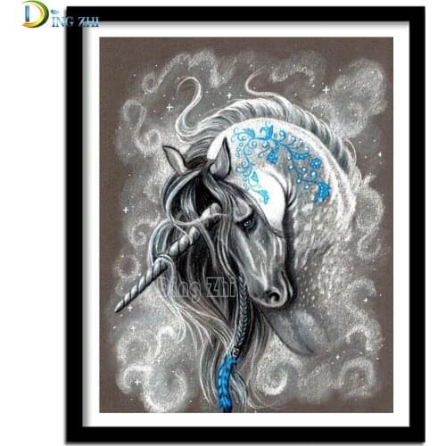 Full Square/Round Drill 5D DIY Diamond Painting Animal" Fantasy Gray Unicorn Fluorescent Pattern" 3D Embroidery Cross Stitch Kit