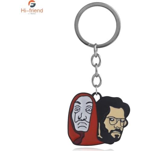 Fiery TV La Casa De Papel Keychain The House of Paper Mask Key Ring for Women Men Cosplay Prop Gift Decoration