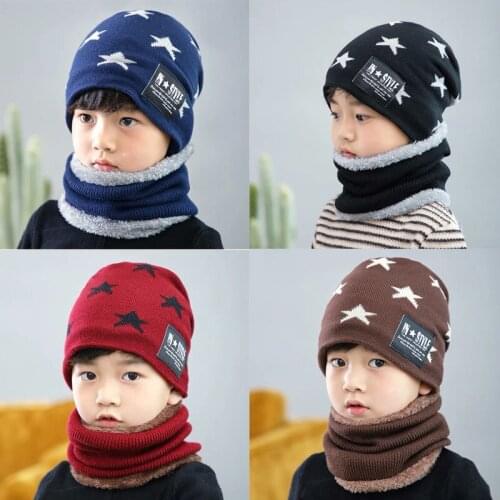 Childrens hats Autumn/winter boys and girls with thick wool warm ear protection baby wool hat scarf two piece suit trend