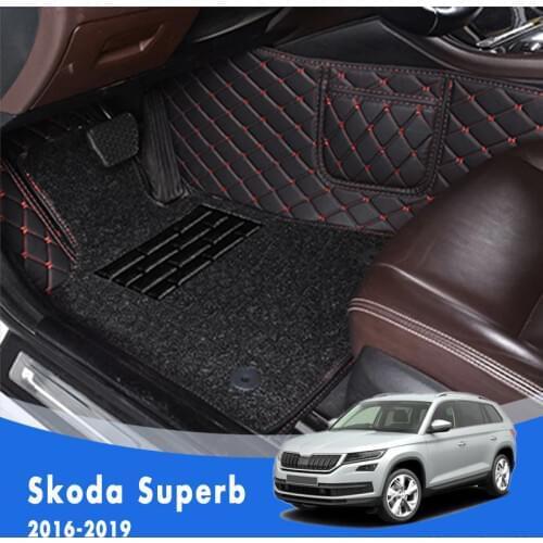For Skoda Superb 2019 2018 2017 2016 Luxury Double Layer Wire Loop Car Floor Mats Carpet Auto Accessories Decorative Protect Pad