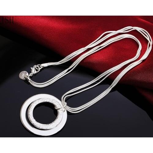 925 Sterling Silver exquisite noble luxury charm fashion women lady charms wedding circle Necklace 18 inches Silver jewelry