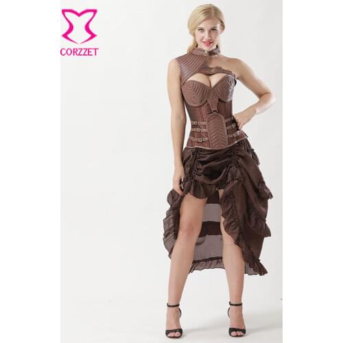 Brown Leather Armor Corpetes E Espartilhos Plus Size Gothic Clothing Vintage Corset Dresses Corsets And Bustiers Steampunk Dress