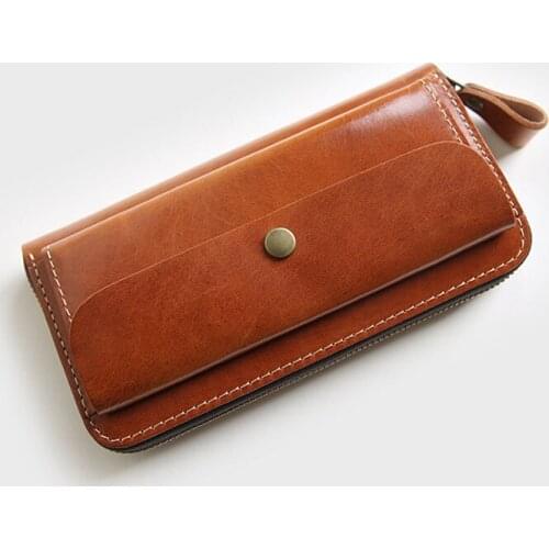 Genuine Leather Wallet For Men Male Luxury Vintage Long Zipper Wallets Purse Clutch Bag Card Holder With Coin Pocket Phone Bag