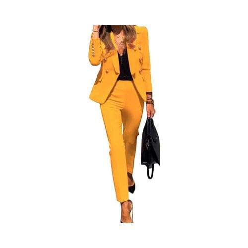 Spring And Autumn New Womens Button Long Sleeve Solid Color Fashion Self Cultivation Office Two Piece Suit For Women
