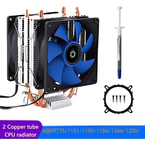 2 Heat Pipes CPU Cooler radiator Cooling 3PIN 2 Fan 2000RPM Quiet Cooling Fan for Intel LGA 1200/775/1150 X58 X79 Ventilador