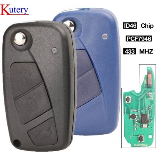 Kutery 2 / 3 Buttons Flip Remote Key 433mhz for FIAt 500 Panda Punto Bravo Key Control ID46 PCF7946 Chip