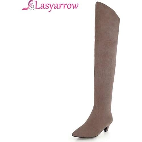 Lasyarrow Fashion Low Heels Over the knee High Boots Sexy Slim Thigh High Long Boots Zipper Botas Femininas Knight Boots Women