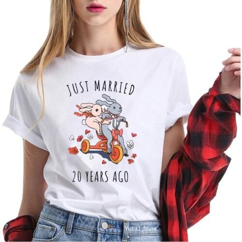 Summer 2021 rabbits/bunny just married 20 years ago letters printed funny t shirts women graphic tees cute animal print tops