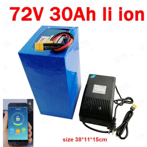 GTK 72v 30Ah lithium ion battery Lithium polymer bluetooth APP for bike 3500w scooter Go Cart skateboad motorcycle +5A charger