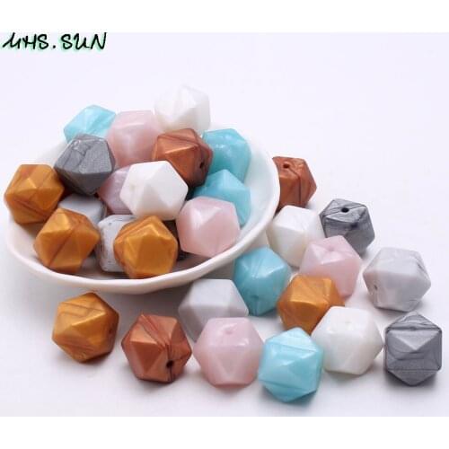 MHS.SUN New Color Hexagon silicone beads baby safe teething chewable loose silicone beads DIY nursing jewelry 50pcs