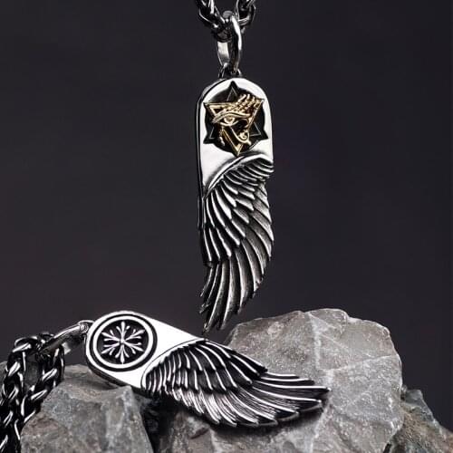 The Eye of Horus feather necklace for men Horus Wings stainless steel with Cooper pendant necklace