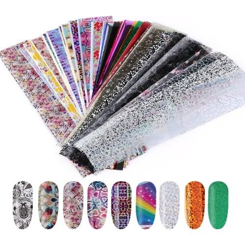 50Pcs 50 Types Sets Mixed Flower Lace Laser Nail Foils Gradient Starry Paper Sticker Manicure Adhesive Wraps DIY Nail Art Decor