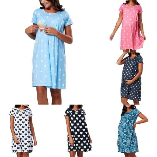 New Maternity Clothes Dress Breastfeeding Dresses Short Sleeve Nursing Dress Suitable for Childbirth In the Hospital Q03005