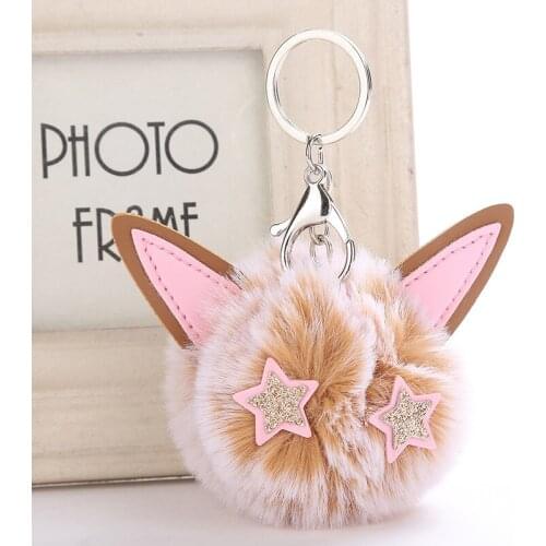 New Cute Cat Plush Pompoms Keychain Leather Key Chain Key Holder Car Bag Handbag Charms Keyring Fashion Creative Jewelry Gifts