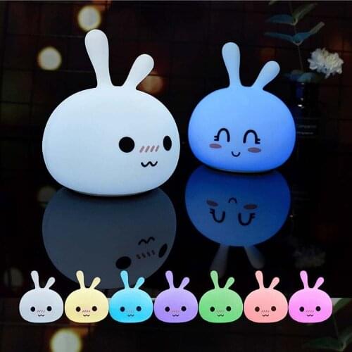 New Cartoon Led Night Light Peas Rabbit Seven Color Silicone Light Sensing Night Light Childrens Bedroom Ambience Light night