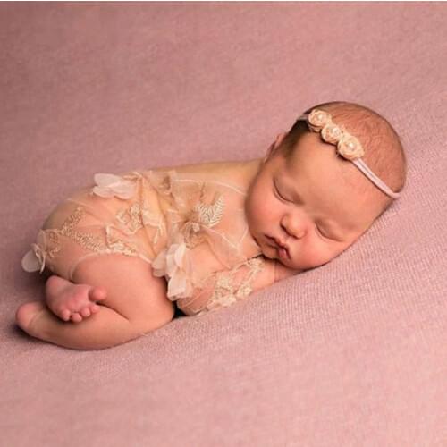 Newborn Baby Photo Shooting Clothes Embroidery Lace Design Long Sleeve Round Neck Floral Infant Top