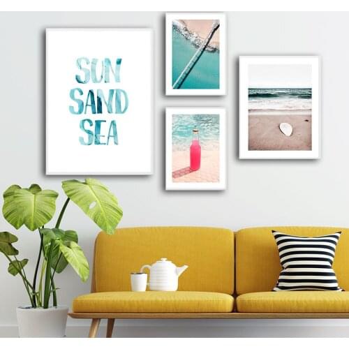 Holiday Sandy Beach Nordic Poster Cocktail Canvas Painting Surf board Wall Art Pictures For Living Room Modern Decorative Prins