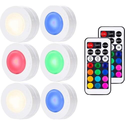 RGBW 13 Colors LED Under Cabinet Light With Remote Control Dimmable Touch Sensor LED Puck Lights For Cupboard Closet Night Lamps