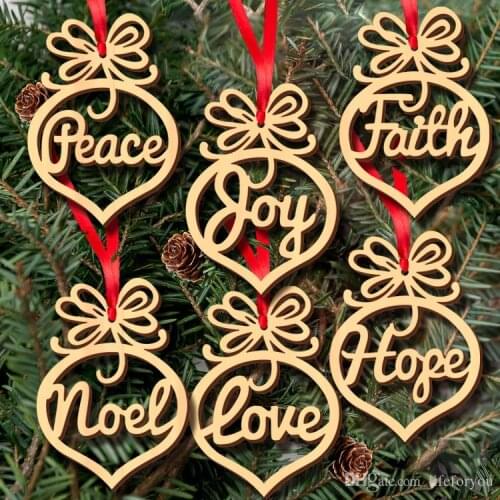 Christmas letter wood Heart Bubble pattern Ornament Christmas Tree Decorations Home Festival Ornaments Hanging Gift