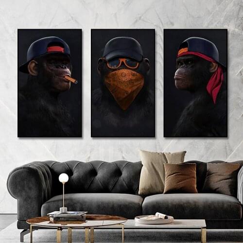 Self-adhesive Wall Stickers Funny Animal Painting Gorilla Wall Art Print Painting Poster Room Decorative Wallpaper Home Decor