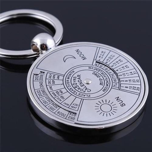 Silver Color 50 Years Super Perpetual Calendar Key Chains Rings Astrology KeyChain Car Bag Pendant Keyring Holder Gift Jewelry
