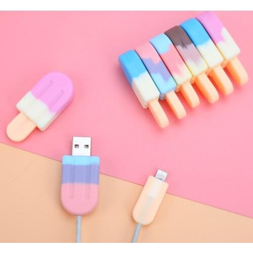 Silicone Cute Ice Cream Cable Organizer For Iphone Cable Protector De Cabo USB Chager Wire Holder For Android TYPE-C Cable
