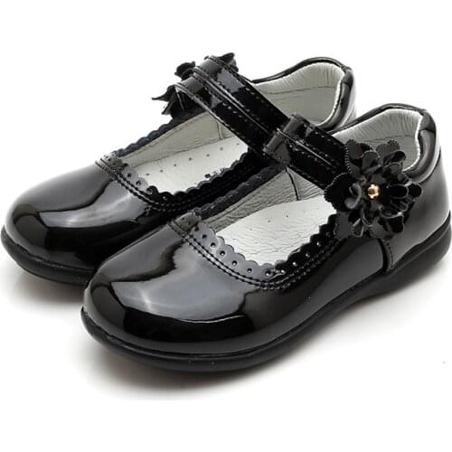 SKOEX Girls School Uniform Dress Shoes Black PU Leather Kids Mary Jane Flat Shoes for Party Formal Wedding Children Girl Shoes