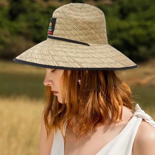 Classic Handwork Women Men Lifeguard Hat Straw Summer Beach Sun hat Outdoor Summer Wide Brim Jazz Panama Straw Womens Summer Hat