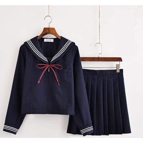 FREE SHIPPING Japanese/Korean Student Suit Cute Girls/Women Cosplay Sailor Suit School Uniforms Clothing Navy Top+Skirts