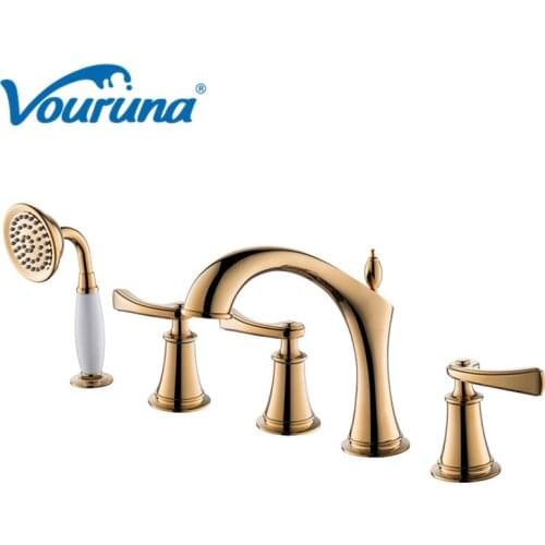 Vouruna Luxurious Home Decor Rose Golden 5pcs Tub Faucet Bathtub Fillers Bath Shower Mixer Taps Chrome/ORB