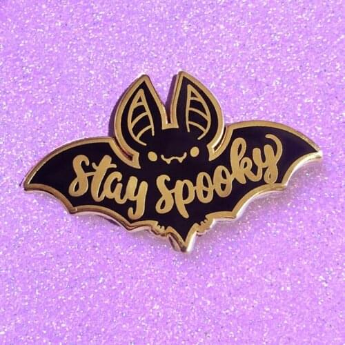 YAOJIE Punk Gothic Stay Spooky Bat Enamel Brooch Pin Backpack Hat Bag Collar Lapel Pins Badges Women Mens Fashion Jewelry Gifts