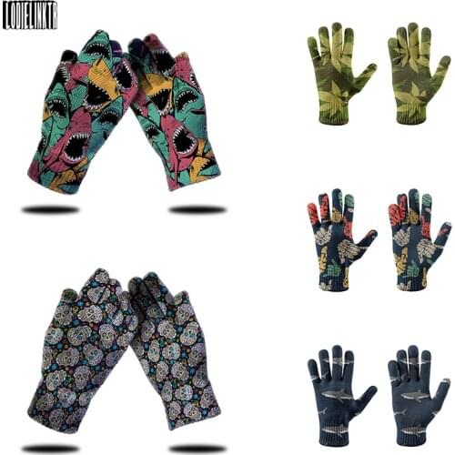 Shark Skull Funny Knitted Gloves Autumn Winter Warm Mittens Men Women Touch Screen For Mobile Phone Work Garden Skiing Gloves