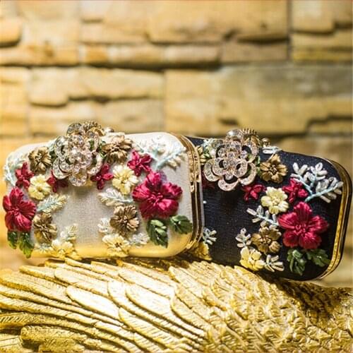 Women Clutch Bags Crystal Luxury Handbags Black Gold Silver Evening Bag Floral Wedding Bride Purse Ladies Small Shoulder Bags