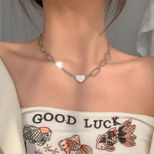 Personality Heart Pendant Necklace For Women Jewelry Choker Lady Vintage 925 Silver Chain Necklaces Princess Anniversary Gift