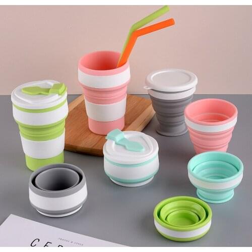 1 PCS Folding Cups 350ml BPA Free Food Grade Water Cup Travel Silicone Retractable Coloured Portable Outdoor Coffee Handcup