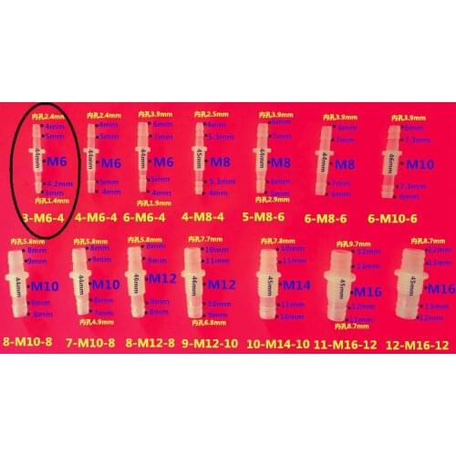 20pcs 3-M6-4 Plastic Fitting 3mm to 4mm Reducer Connector