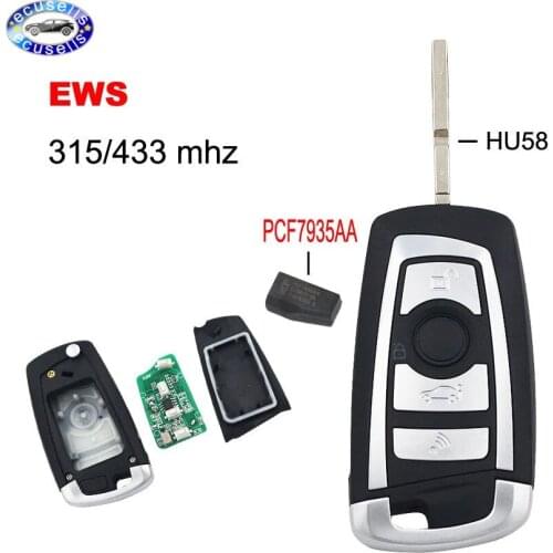 3 Buttons New style Modified Key for BMW EWS Remote Key 315MHZ or 433MHZ with PCF7935AA Chip HU58 Blade