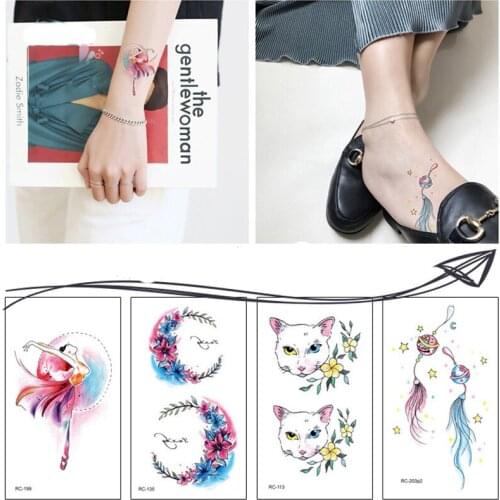 5pcs New Waterproof Tattoo Stickers Color Small Fresh Environmental Tattoo Stickers Cute Cat Flowers Flamingo Tattoo Stickers