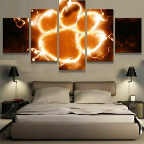 Abstract Tiger Footprints Flame Logo 5 Panel Canvas Picture Print Wall Art Canvas Painting Wall Decor for Living Room No Framed