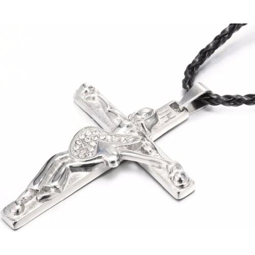 Johnny Hallyday guitar cross pendant necklace men women choker jewelry stainless steel charms chain necklace Christian Crucifix