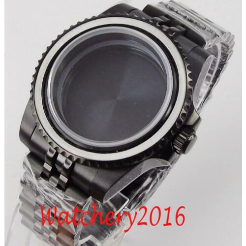 BLIGER PVD Coated 40mm Watch Case for NH35 ETA 2836 MIYOTA 8215 Sapphire Glass Jubilee Bracelet Seeing/Mental Back Green Insert