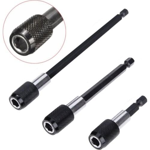 Black 1/4 Inch Hex Shank Quick Release Screwdriver Magnetic Bit Holder with Adjustable Collar Extension Bar 60mm 100mm 150mm