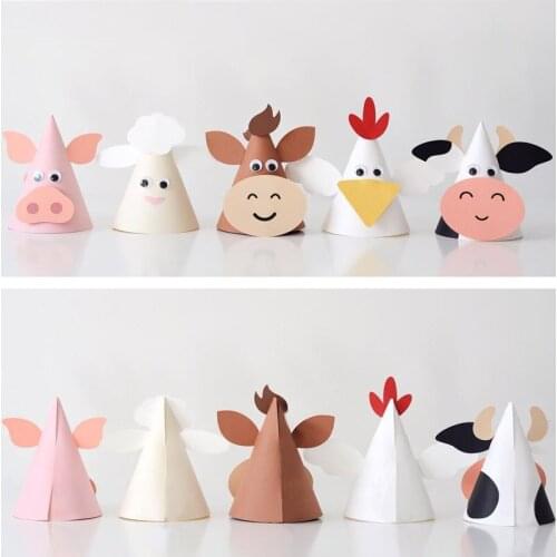Diy Animal Theme Hat Set Cow Chick Childrens Holiday Party Paper Card Cap Boy Girl Birthday Gift Baby Shower Decor Supplies