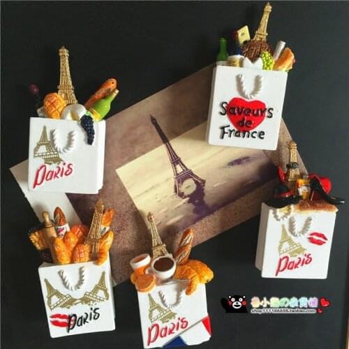 France Tower Paris Red Wine Cheese Bread Bag 3D Magnetic Refrigerator Stickers Fridge Magnet Home Decoration Souvenir Accessory