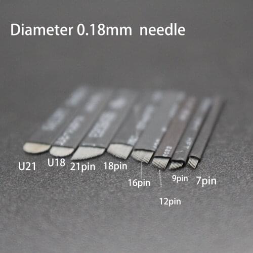 100 pcs 0.18MM Diameter Eyebrow Microblading Needle 7pin/9pin/12pin/16pin/ U18Pins Permanent Makeup Eyebrow Tattooing Nano Blade