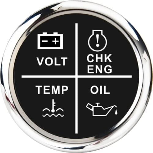 Car Engine Alarm Gauge Meter 52MM Volt/Oil/Water Temp/Check 4 LED Alarm Indicator With Backlight Fit For Boat Marine Yacht