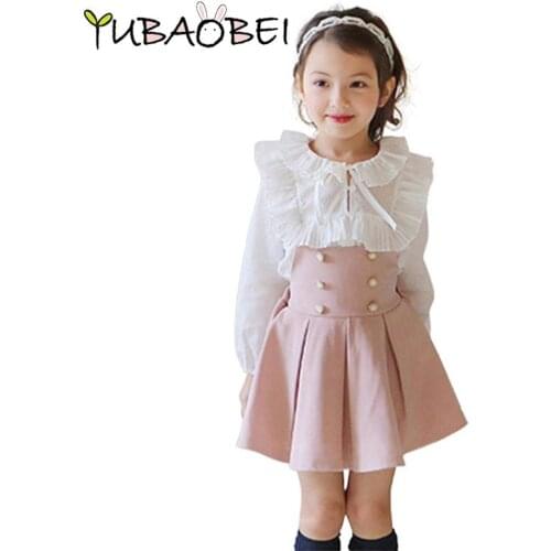 2017 Children Clothing Sets Girls Dress + Lace T Shirt 2 Pieces Set Princess Baby Girl Autumn New Korean Clothes For Kids School