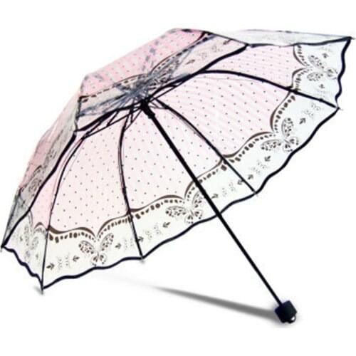 Creative Transparent Umbrella Rain Sunny and Rainy Umbrellas Parasol Thicken Three-folding Anti-UV Waterproof windproof Umbrella