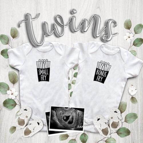 Small Fry Bonus Fry Print Newborn Baby Bodysuits Cotton Twins Baby Boy Girl Toddler Rompers Infant Baby Sets